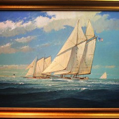 William Lowe Oil on Linen “Schooners Under Full Sail – Nantucket”