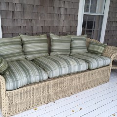 English Wicker Sofa, Armchairs and Round Side Tables