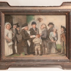 19th Century Pastel on Paper "The Gathering at the Pub"