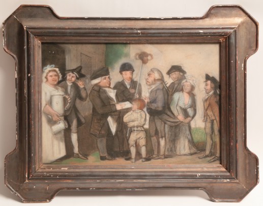 19th Century Pastel on Paper "The Gathering at the Pub"