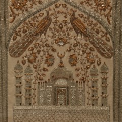 Anglo-Indian Gold and Silver Embroidery on Silk Three-Panel Room Screen