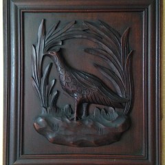 Pair of Carved Oak Pheasant Plaques