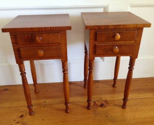 Pair of Petite Tiger Maple Two-Drawer Stands