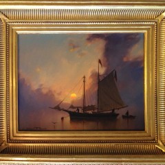 William R Davis Oil on Panel Mooring at Dusk