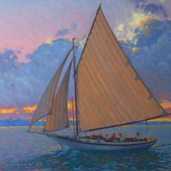 Thomas Dunlay Oil on Canvas Sailing the Harbor