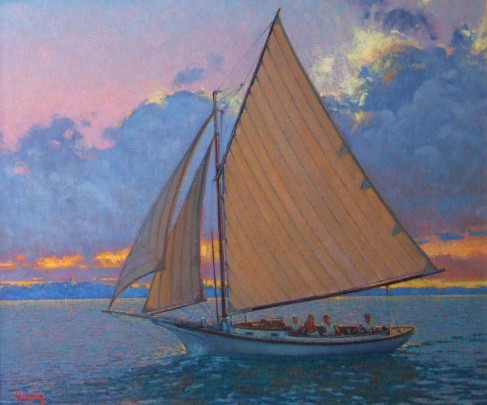 Thomas Dunlay Oil on Canvas Sailing the Harbor