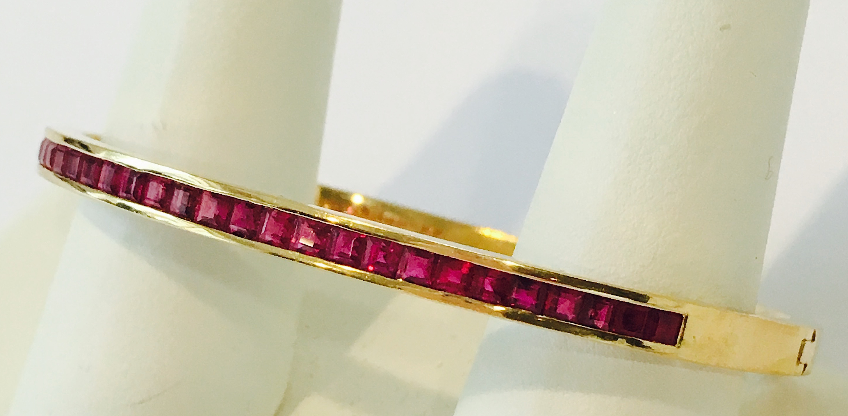 Cuff Bracelet Lady’s 18k Yellow Gold Hinged Ruby Set Cuff Bracelet