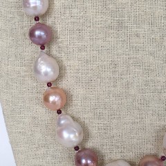 White Freshwater Baroque and Pink Pearl Necklace