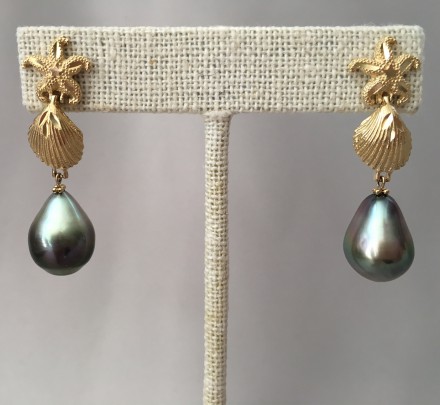 14k Yellow Gold Tahitian South Sea Pearl Earrings