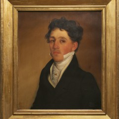 American School "Portrait of a Young Man" Oil on Mahogany Panel