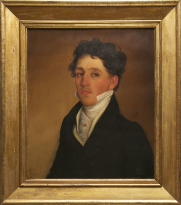 American School "Portrait of a Young Man" Oil on Mahogany Panel