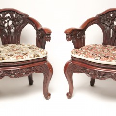 Pair of Japanese Export Carved Wood Armchairs
