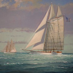 William W. Lowe Oil on Linen "Schooners Arriving - Nantucket"