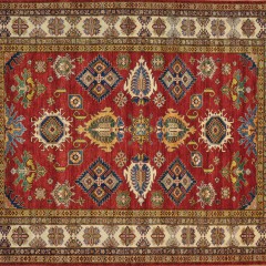 Hand Woven Red Wool Kazak Carpet, 8 ft. 2 in. x 10 ft. 6 in.