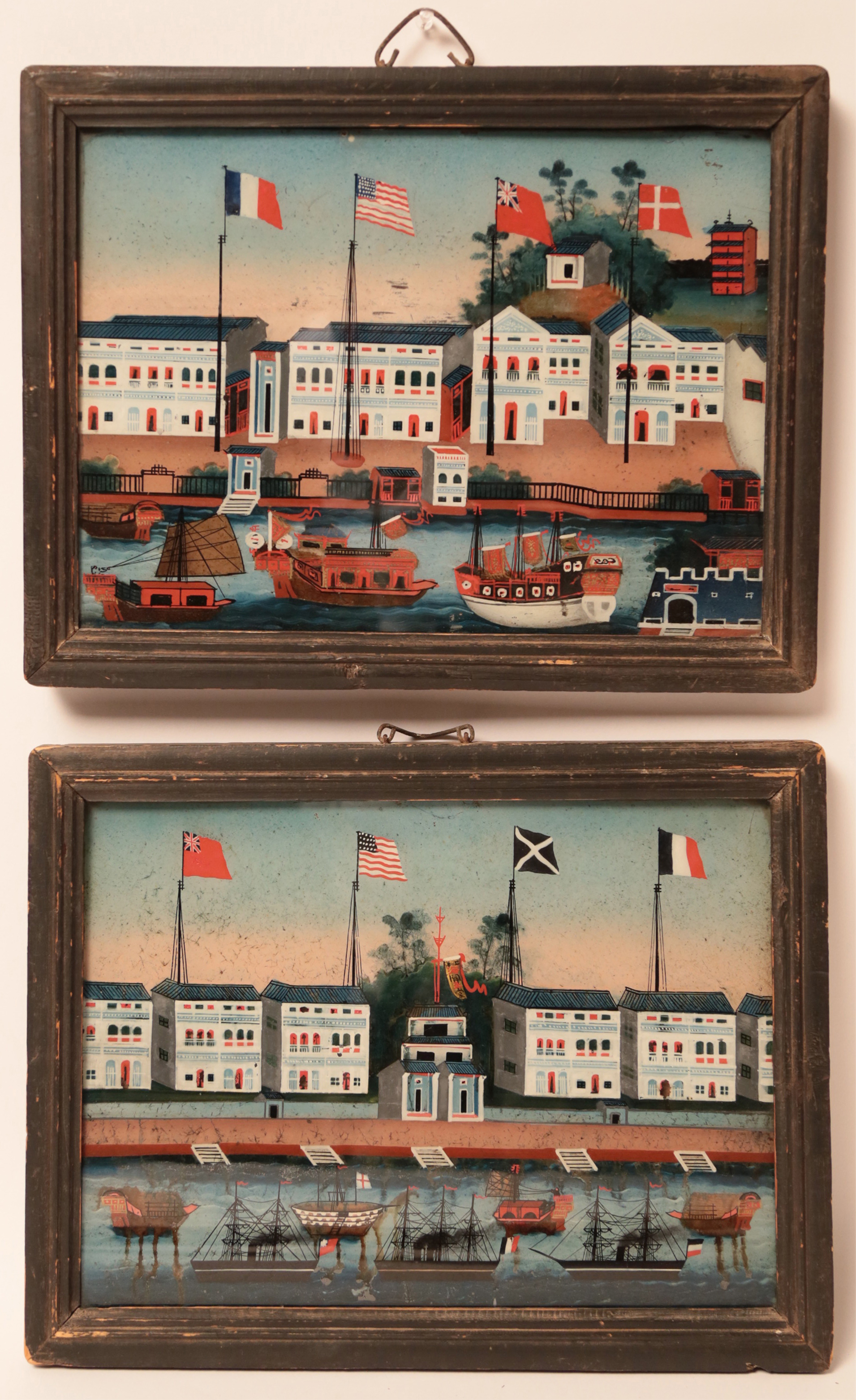 Chinese Export - Pair of Chinese Export Reverse Paintings on Glass ...