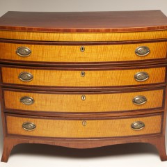 Federal Tiger Maple and Mahogany Bow Fronted Chest of Drawers,