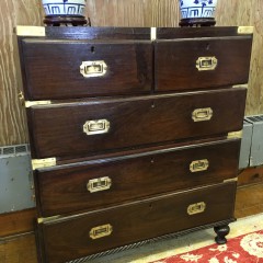 19th Century Mahogany Brass Bound Two over Three Drawer Campaign Chest