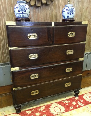 19th Century Mahogany Brass Bound Two over Three Drawer Campaign Chest