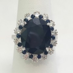 11cts Sapphire and Diamond Ring, set in 14k white gold, 14 white diamonds total weight 1.40cts and 14 blue sapphires .50 cts.