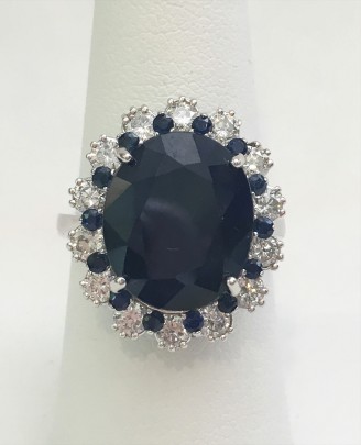 11cts Sapphire and Diamond Ring, set in 14k white gold, 14 white diamonds total weight 1.40cts and 14 blue sapphires .50 cts.