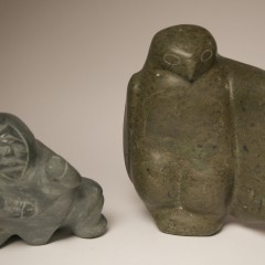 Inuit Stone Carving of an Ice Fisher & A Hawk