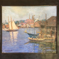 L. A. Gillette "Harbor Scene" Oil on Artist Board