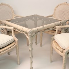 Chip Carved Glass Top Bridge Table and Four Chairs