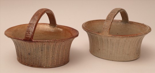 Near Pair of S. & H. Briddon, Brampton Salt Glazed Stoneware Oval Baskets