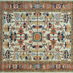 Hand Woven Ivory Wool Heriz Design Carpet