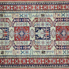 Hand Woven Wool Geometric Design Kazak Carpet Runner