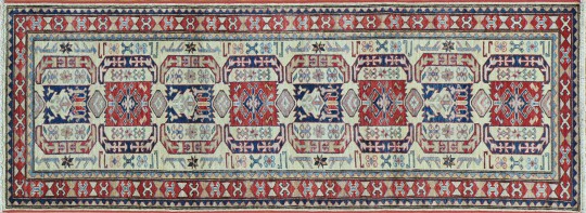 Hand Woven Wool Geometric Design Kazak Carpet Runner