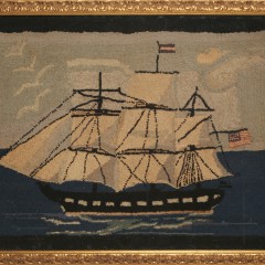Framed Vintage Hooked Rug "Portrait of a Clipper Ship"