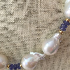 15mm-26mm White Fresh Water Baroque Pearl & Tanzanite Necklace