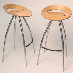 Pair of Lyra Laminated Beechwood and Steel Bar Stools