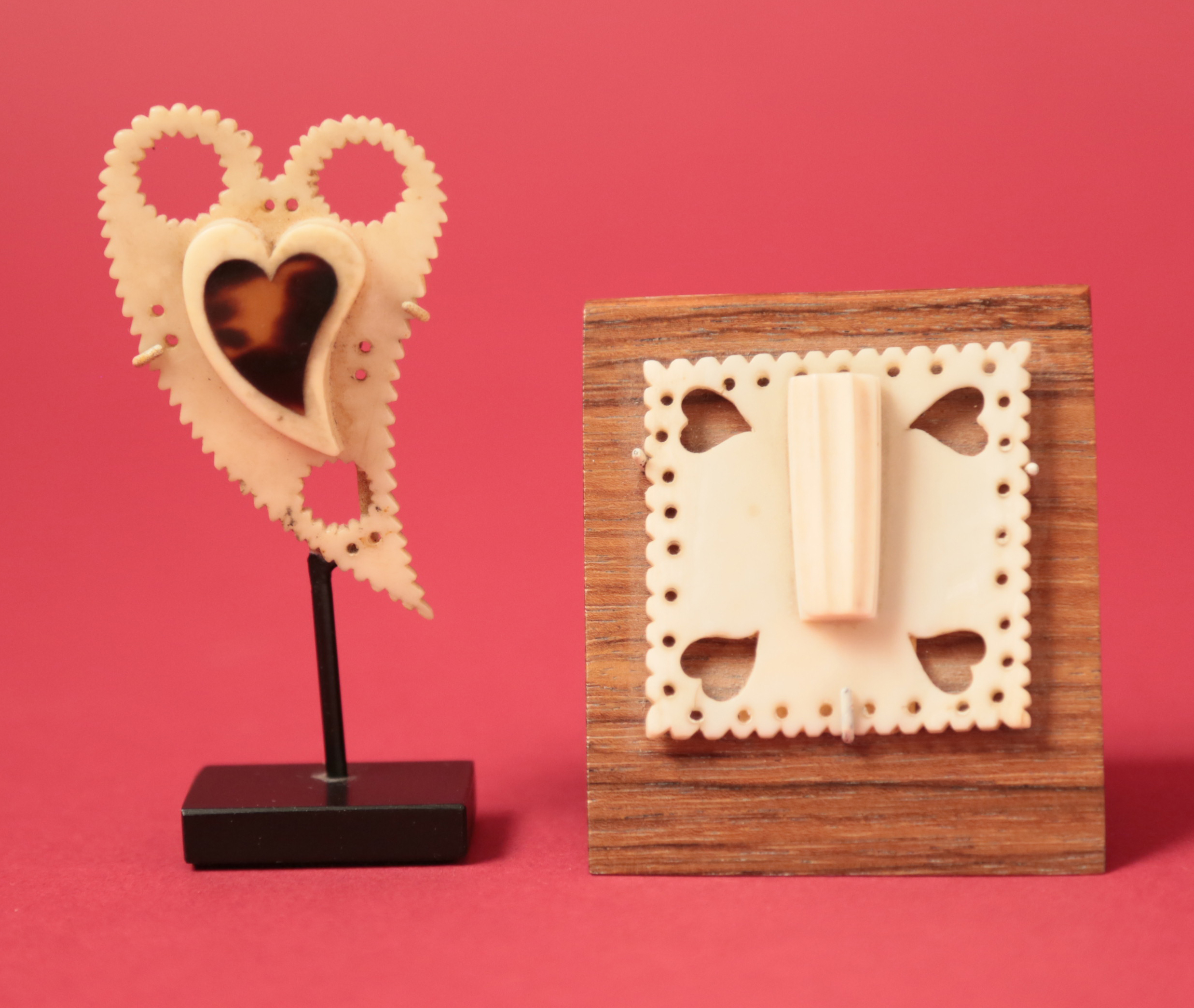 Needle Holder 19th Century Whale Ivory Heart Shaped and Square Needle