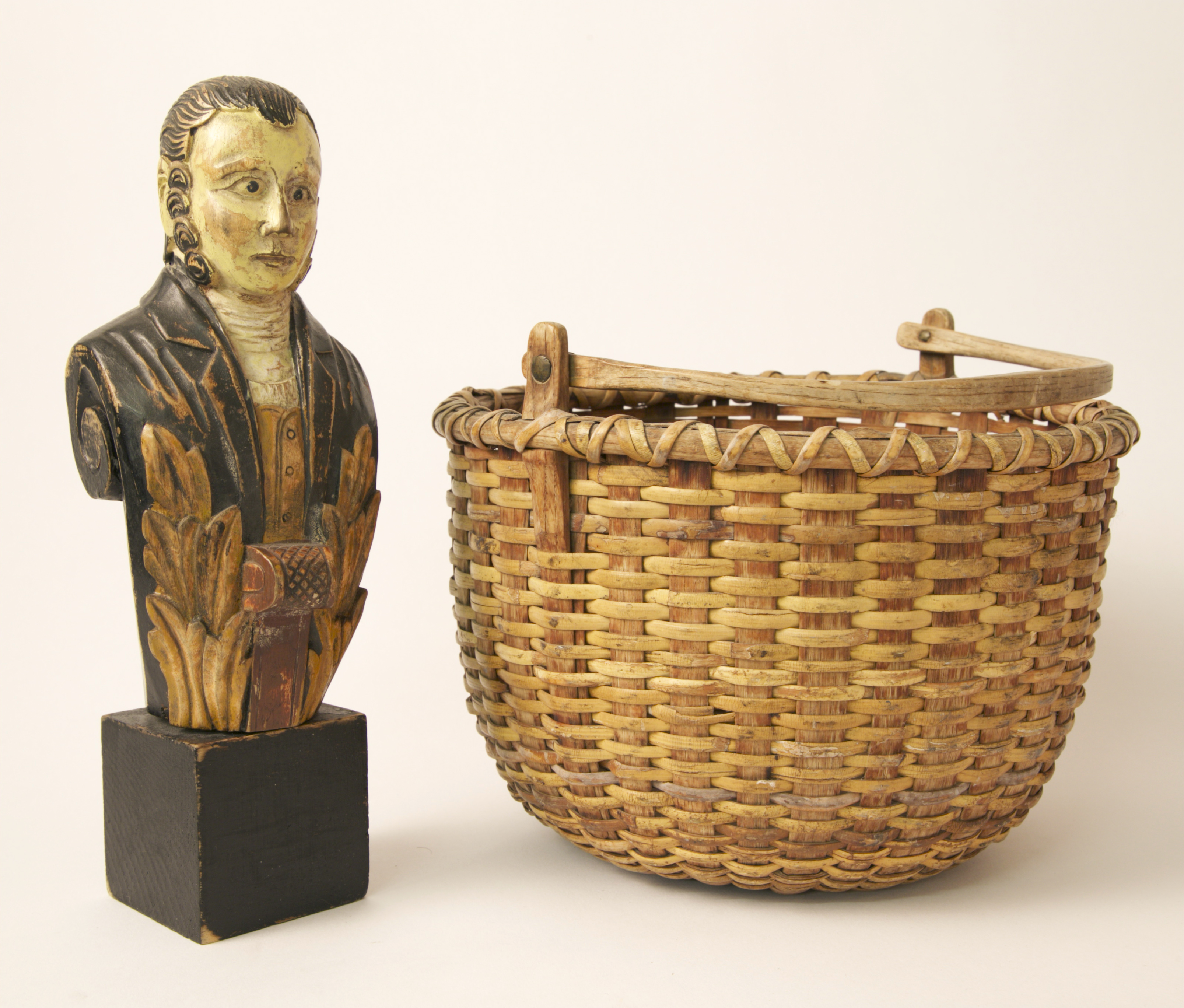 Nantucket Basket - Antique Miniature Figurehead and Rattan Woven ...