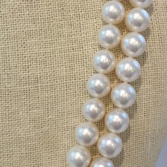 Fine 9.5mm-10mm White Fresh Water Pearl Double Strand Necklace