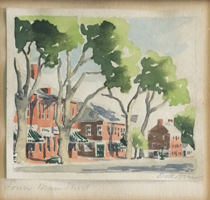 Doris and Richard Beer Nantucket Watercolor on Paper "Lower Main Street"