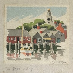 Doris and Richard Beer Nantucket Watercolor on Paper "Old North Wharf"