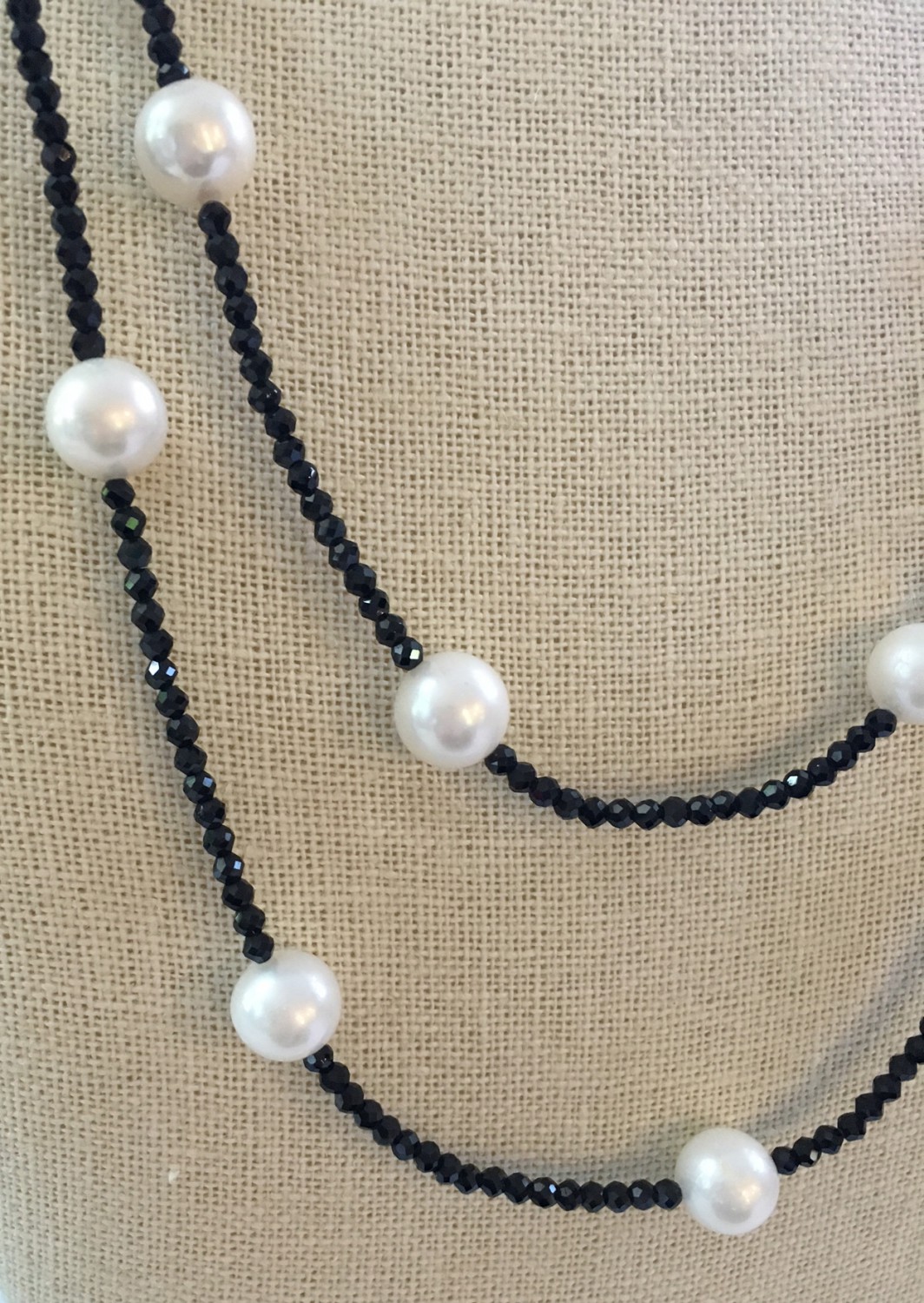 Black Spinel Necklace with 11mm White Freshwater Pearl