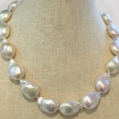 Fine 22mm - 24mm White Fresh Water Baroque Pearl Necklace