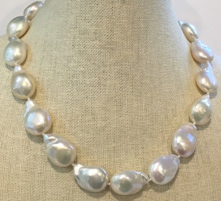 Fine 22mm - 24mm White Fresh Water Baroque Pearl Necklace