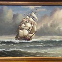 J. Winfried Oil on Canvas "Portrait of a Ship in Rough Seas"