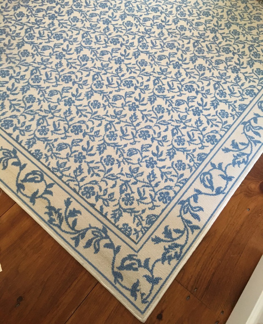 Wilton Custom Wilton Blue and White Floral Pattern Wool Carpet