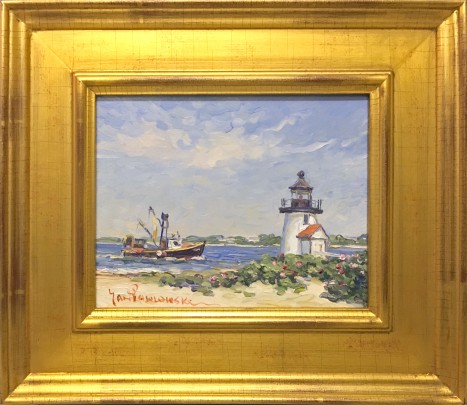 Jan Pawlowski Oil on Canvas "Trawler Rounding Brant Point", signed lower left.