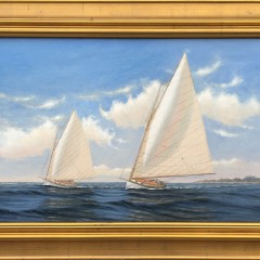 Alan J. Eddy Oil on Board "Two Catboats Sailing"