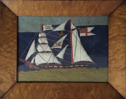 19th Century English Woolie "Portrait of a Two-Masted Vessel"