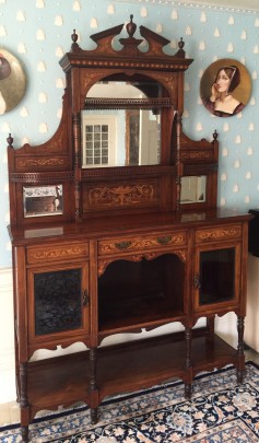 Victorian Rosewood Satinwood Inlaid Mirrored Back Sideboard