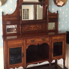 Victorian Rosewood Satinwood Inlaid Mirrored Back Sideboard