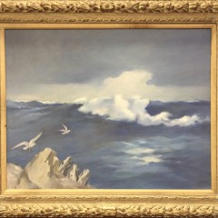 Leslie Lane Oil on Canvas "Rocky Seascape with Seagulls"